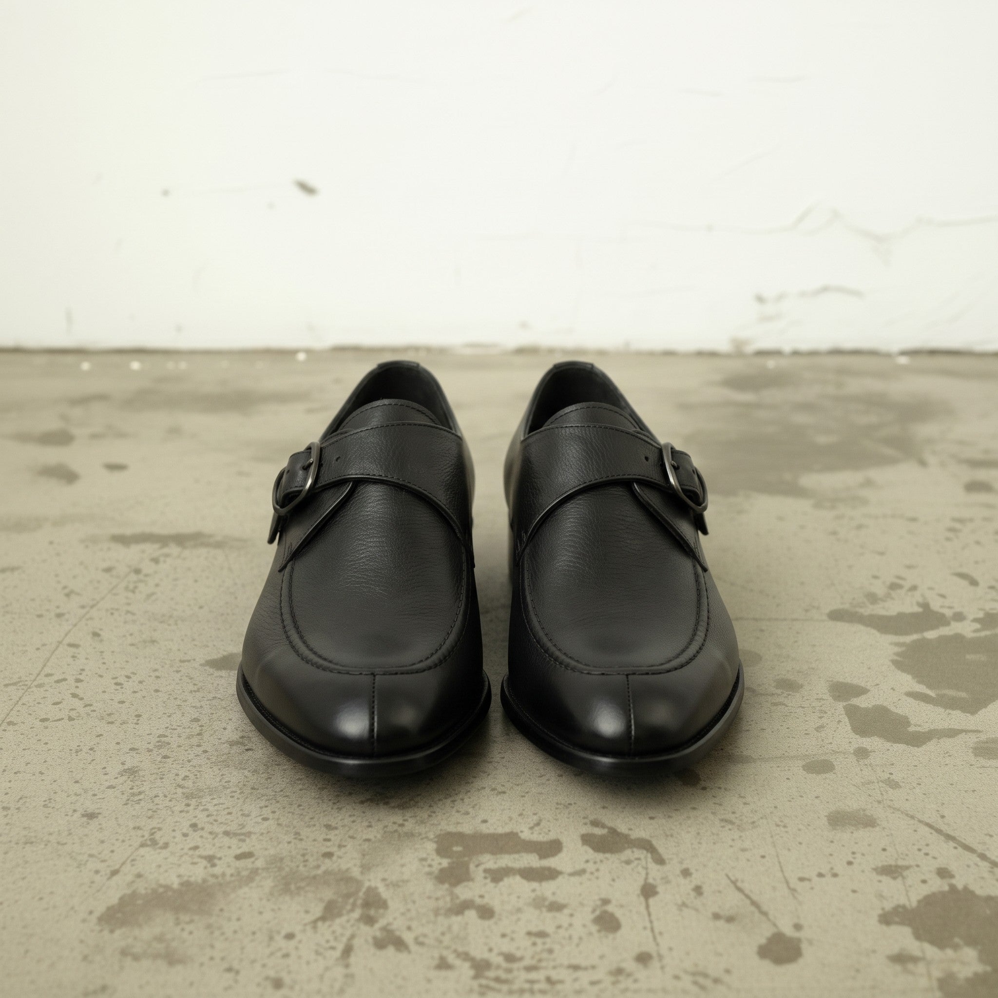 Men's Black Apron-Toe Leather Monk Strap Shoes — Axmouth — Axmouth