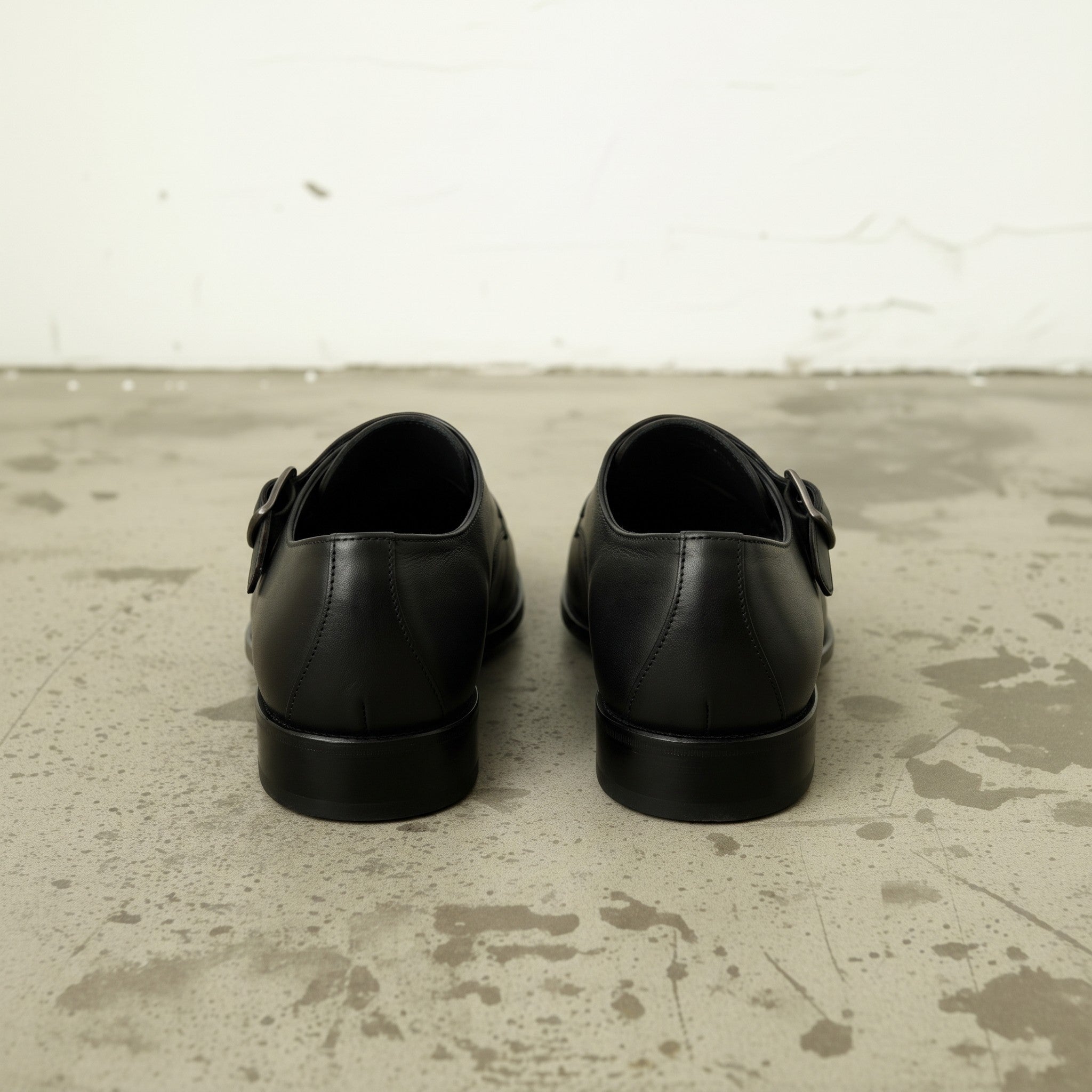 Men's Black Apron-Toe Leather Monk Strap Shoes — Axmouth — Axmouth