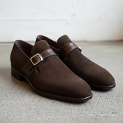 Men's Brown Crocodile-Embossed Suede Monk Strap Shoes — Harrington — Harrington — Harrington