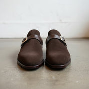 Men's Brown Crocodile-Embossed Suede Monk Strap Shoes — Harrington — Harrington — Harrington