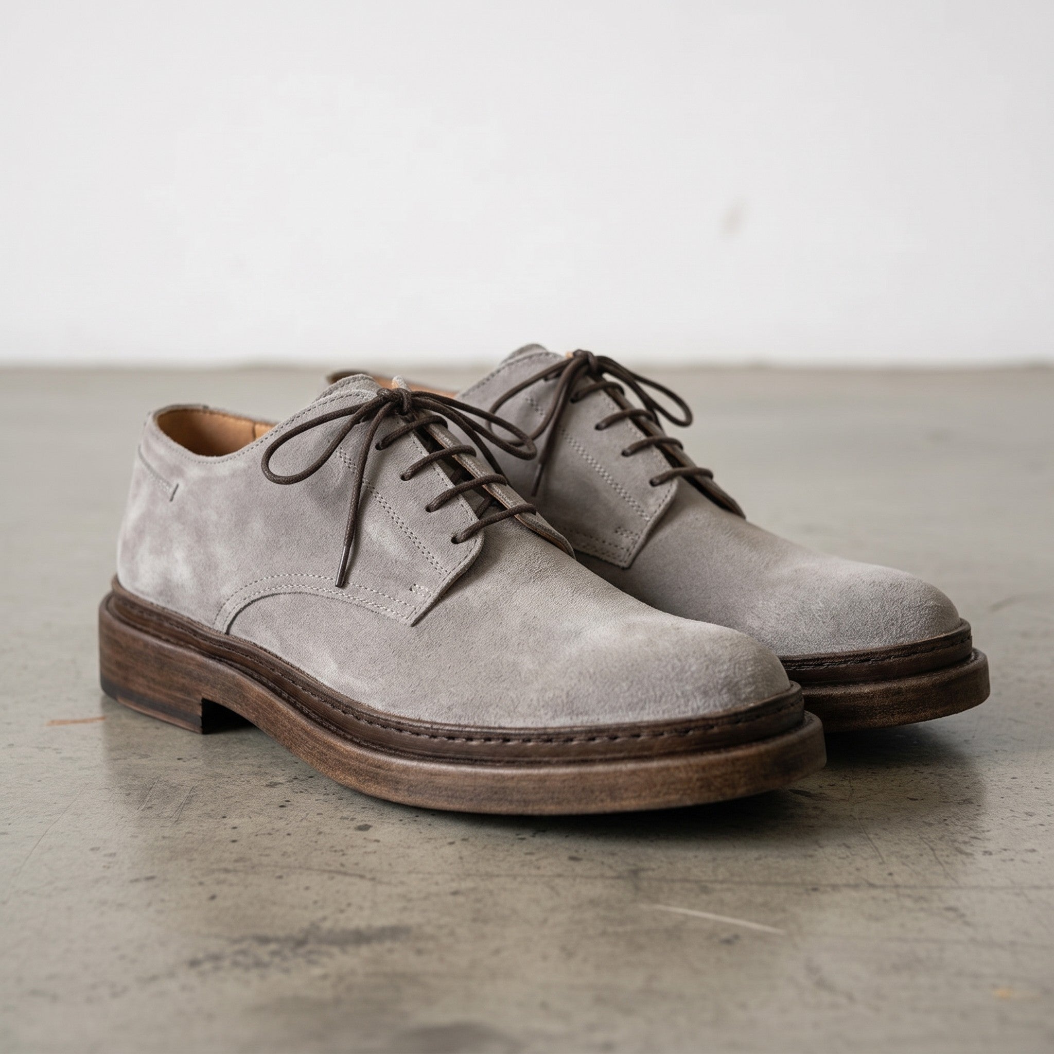 Men's Light Gray Suede Plain-Toe Derby Shoes — Groves