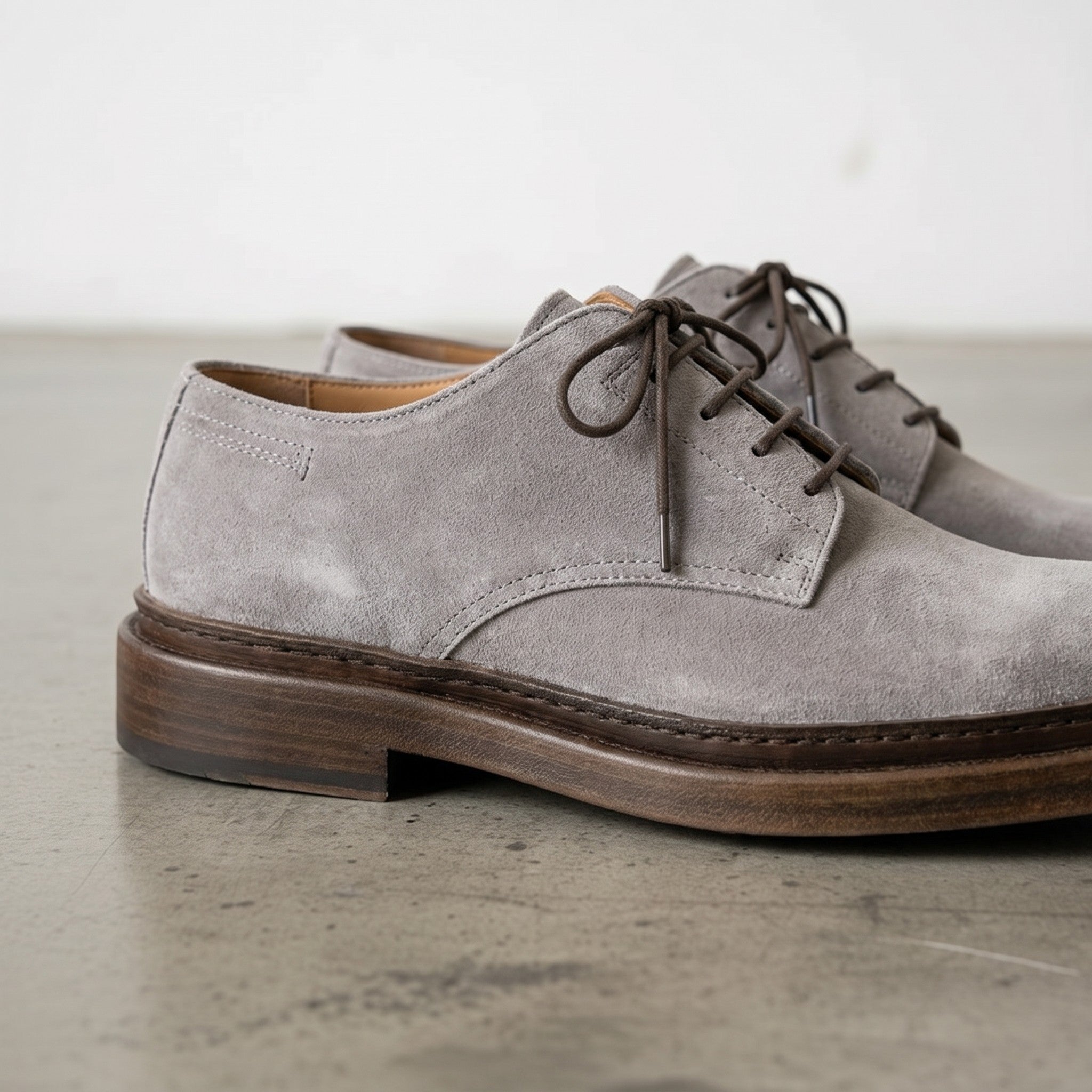 Men's Light Gray Suede Plain-Toe Derby Shoes — Groves