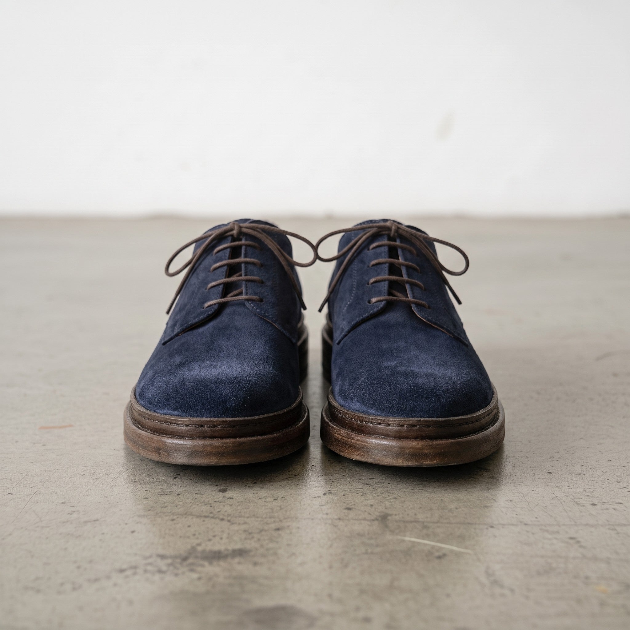 Men's Navy Blue Suede Plain-Toe Derby Shoes — Groves — Groves
