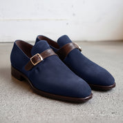 Men's Navy Blue Suede Monk Strap Shoes — Harrington