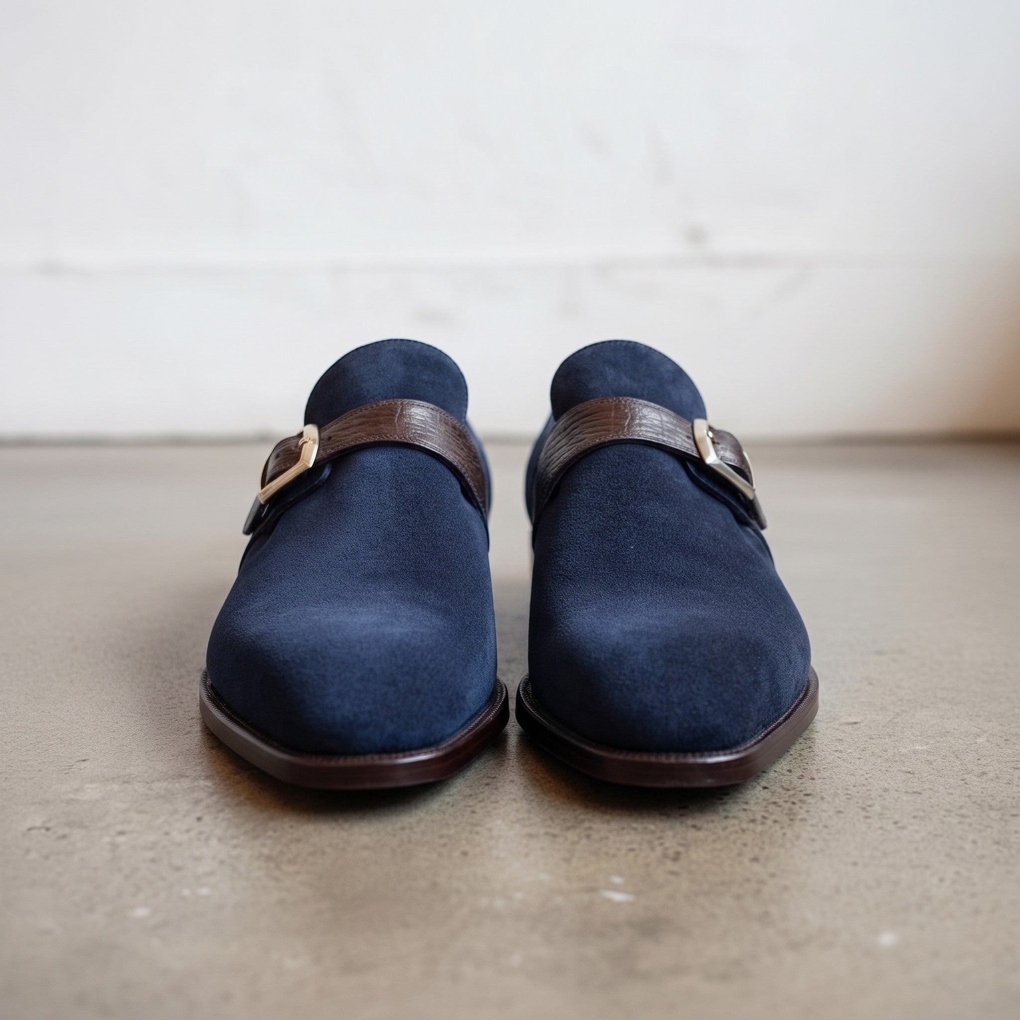 Men's Navy Blue Suede Monk Strap Shoes — Harrington