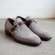 Men's Light Gray Suede Monk Strap Shoes — Harrington