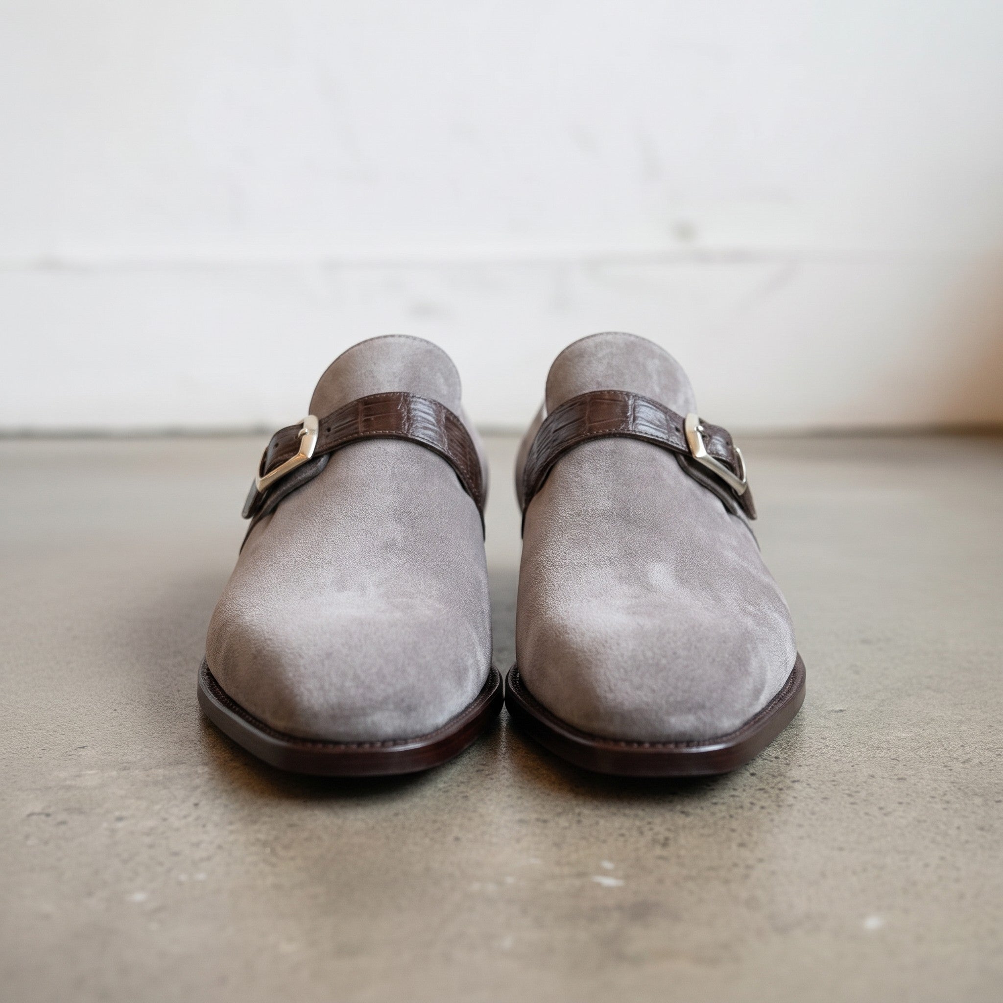 Men's Light Gray Suede Monk Strap Shoes — Harrington