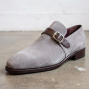 Men's Light Gray Suede Monk Strap Shoes — Harrington