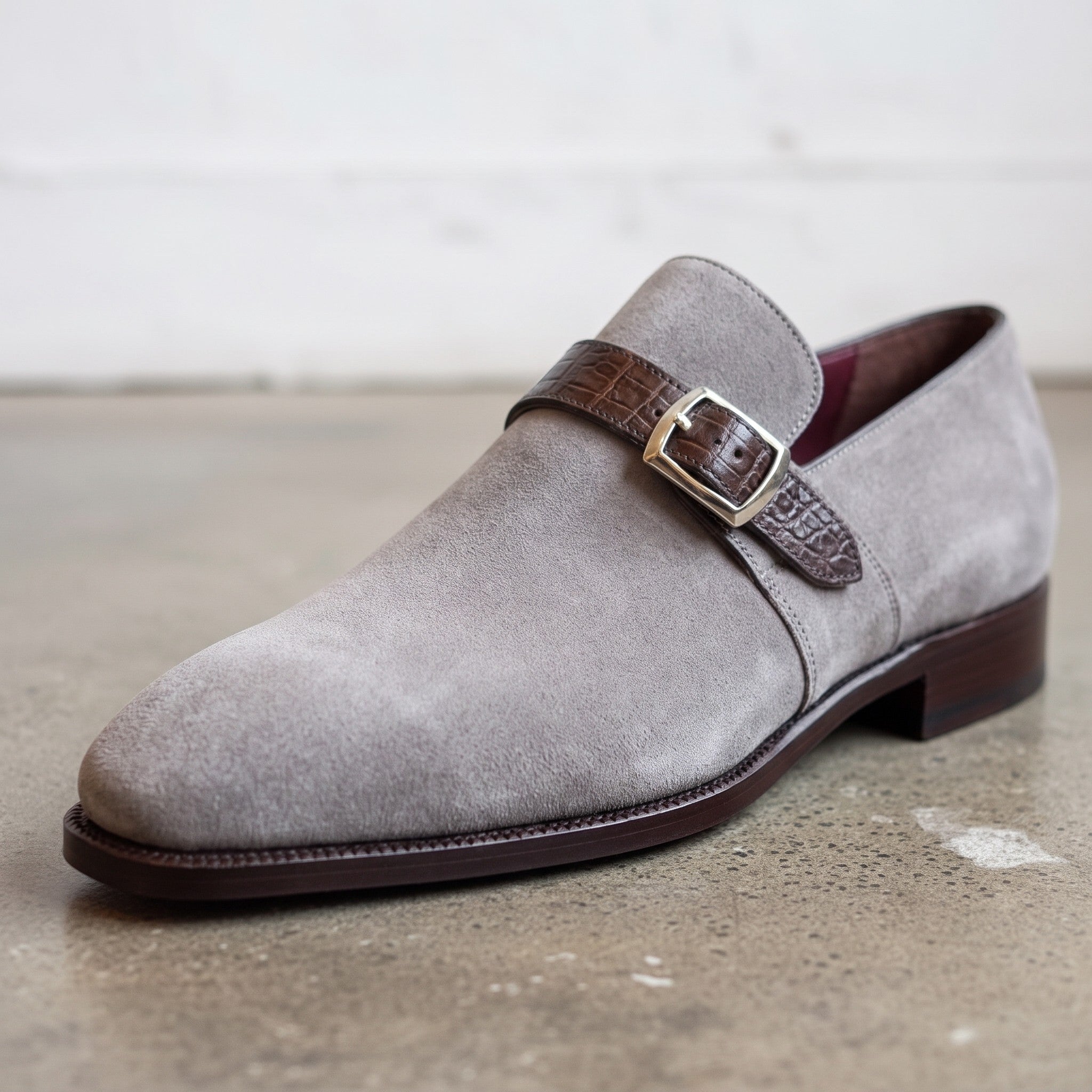 Men's Light Gray Suede Monk Strap Shoes — Harrington