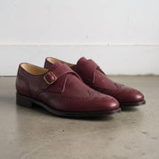 Men's Burgundy Wingtip Leather Monk Shoes — Hobday