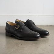 Men's Black Wingtip Leather Monk Shoes — Hobday