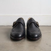 Men's Black Wingtip Leather Monk Shoes — Hobday