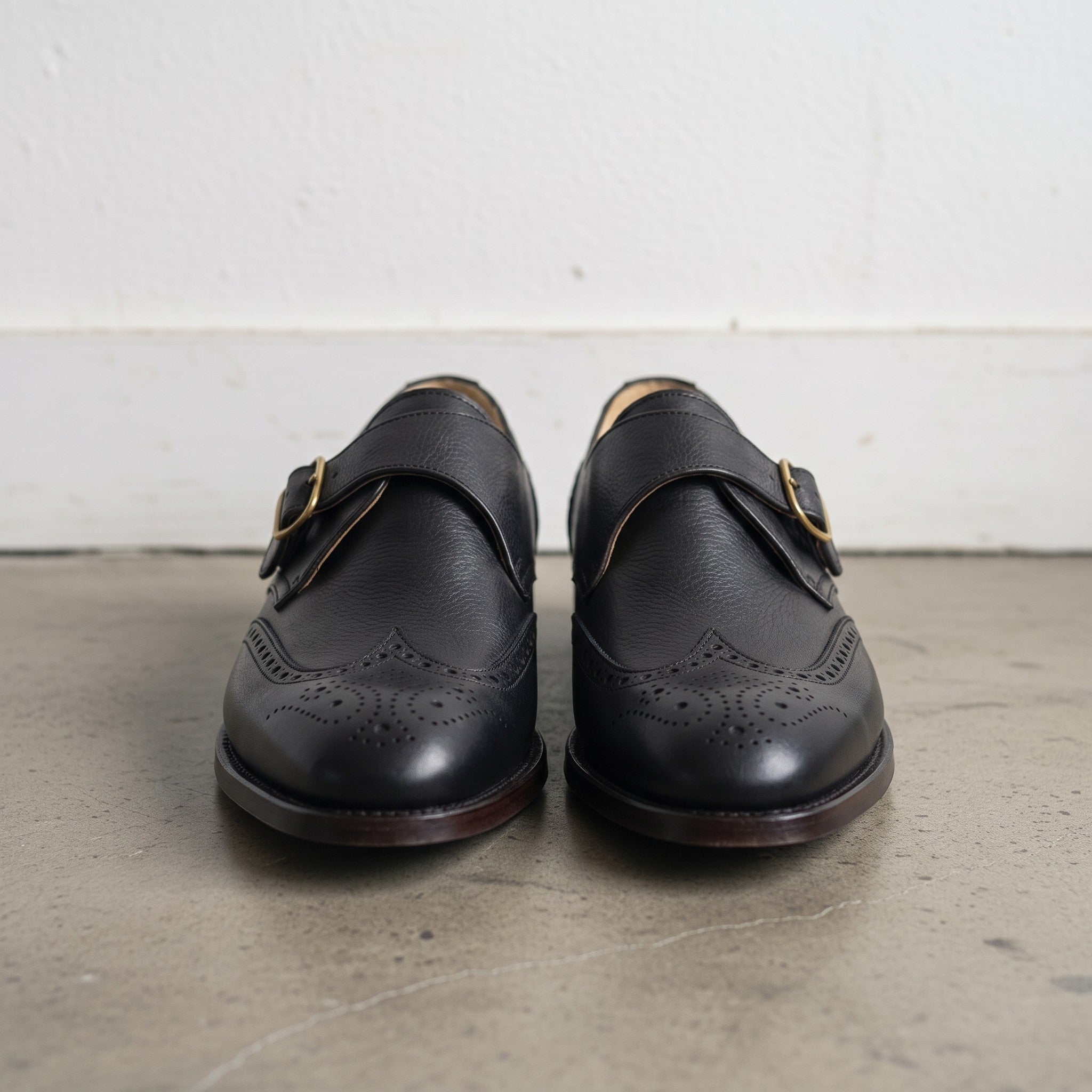 Men's Black Wingtip Leather Monk Shoes — Hobday