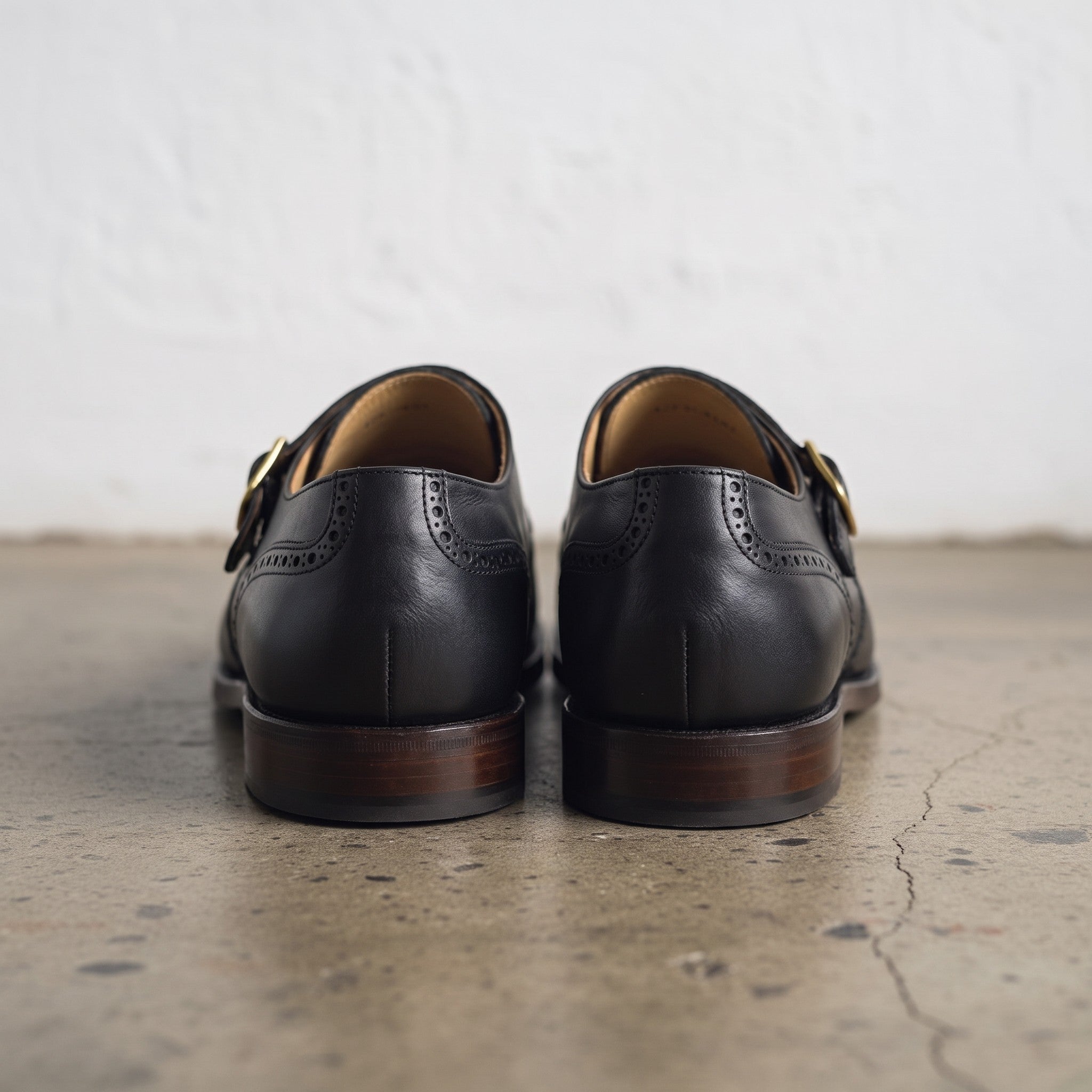 Men's Black Wingtip Leather Monk Shoes — Hobday