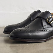 Men's Black Wingtip Leather Monk Shoes — Hobday