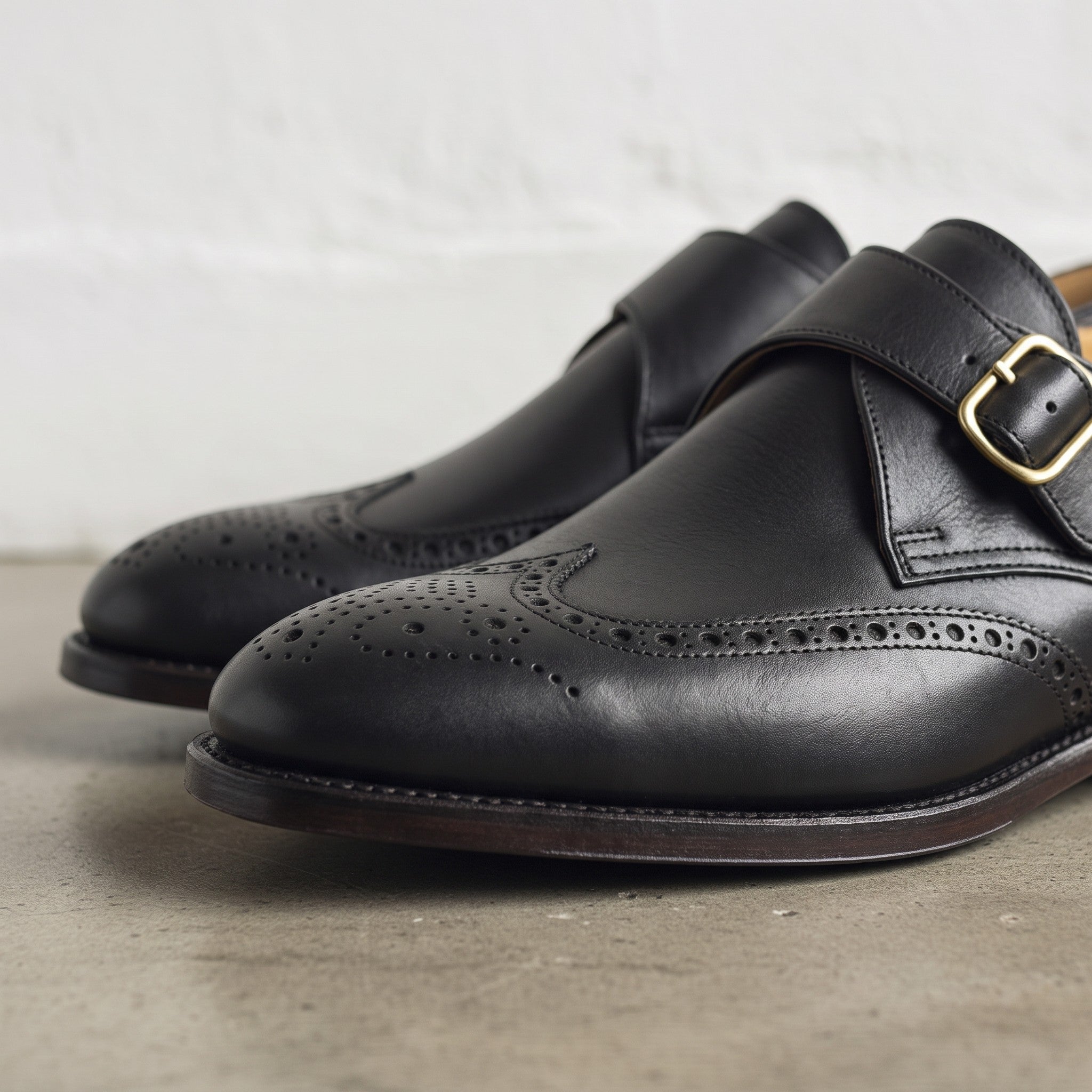 Men's Black Wingtip Leather Monk Shoes — Hobday