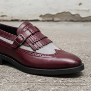 Men's Burgundy and Grey Wingtip Leather Monk Strap Loafers — Finlay — Finlay