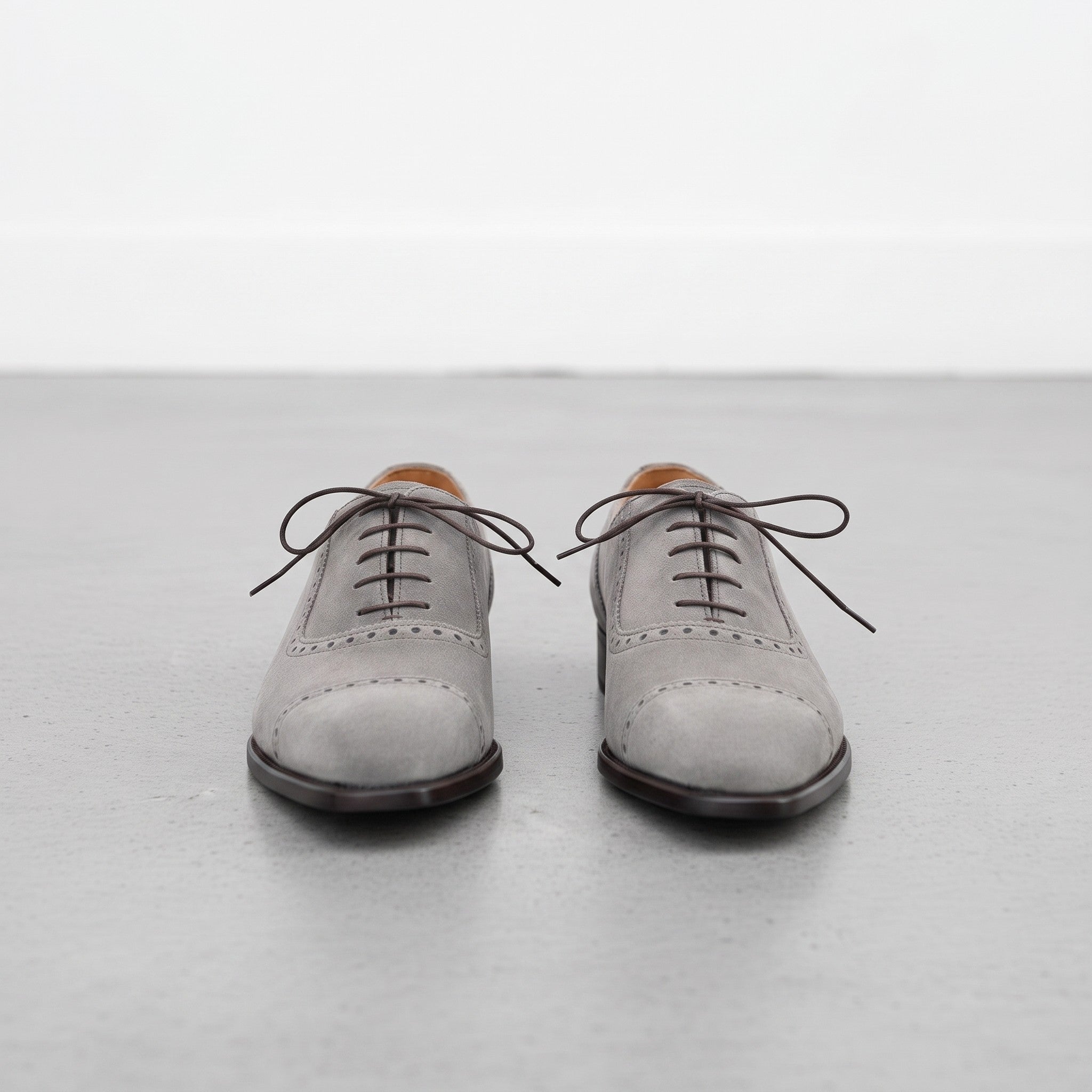 Men's Light Gray Cap-Toe Suede Brogue Oxfords — Mowbray