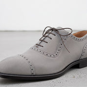 Men's Light Gray Cap-Toe Suede Brogue Oxfords — Mowbray