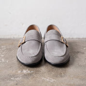Men's Light Gray Apron-Toe Suede Monk Strap Loafers — Tipton