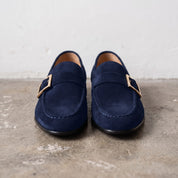 Men's Navy Blue Apron-Toe Suede Monk Strap Loafers — Tipton — Tipton