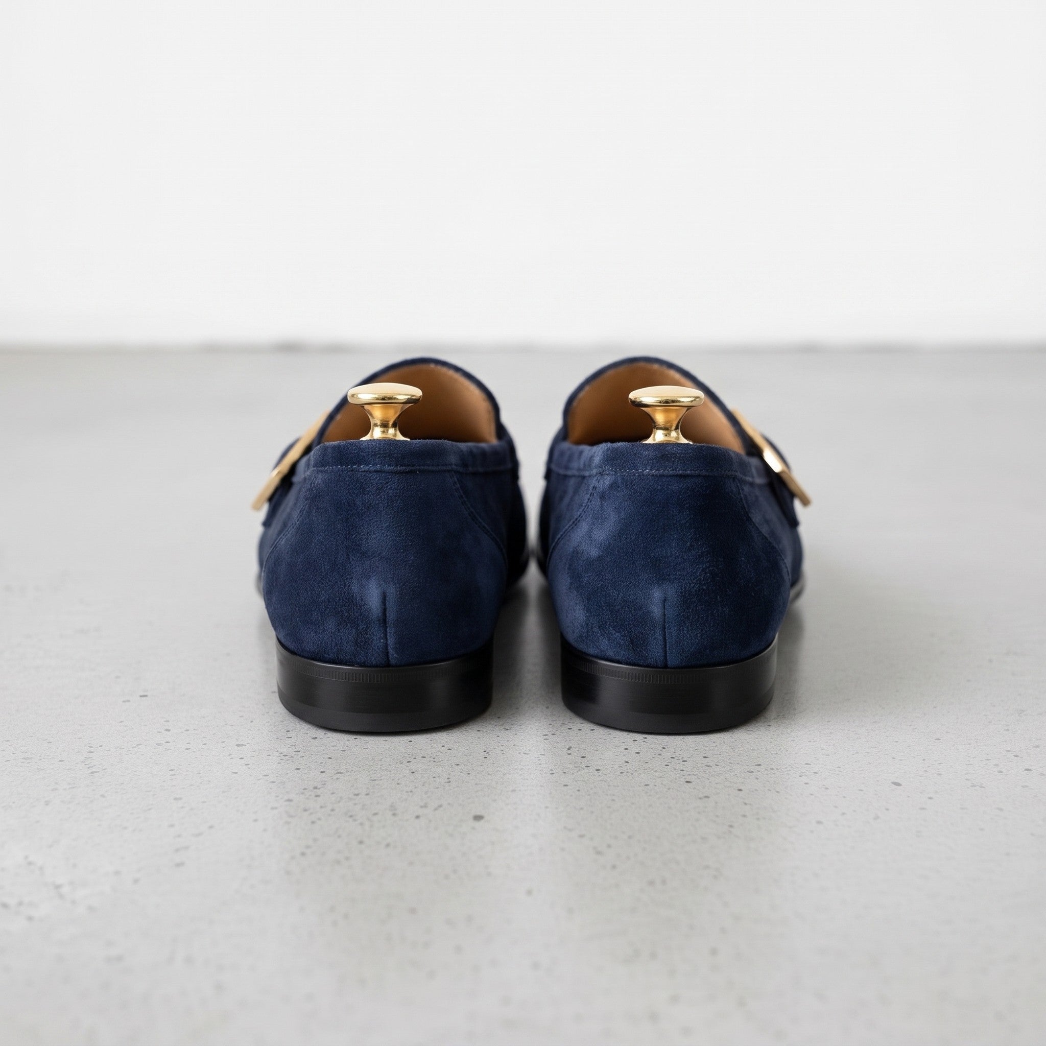 Men's Navy Blue Apron-Toe Suede Monk Strap Loafers — Tipton — Tipton