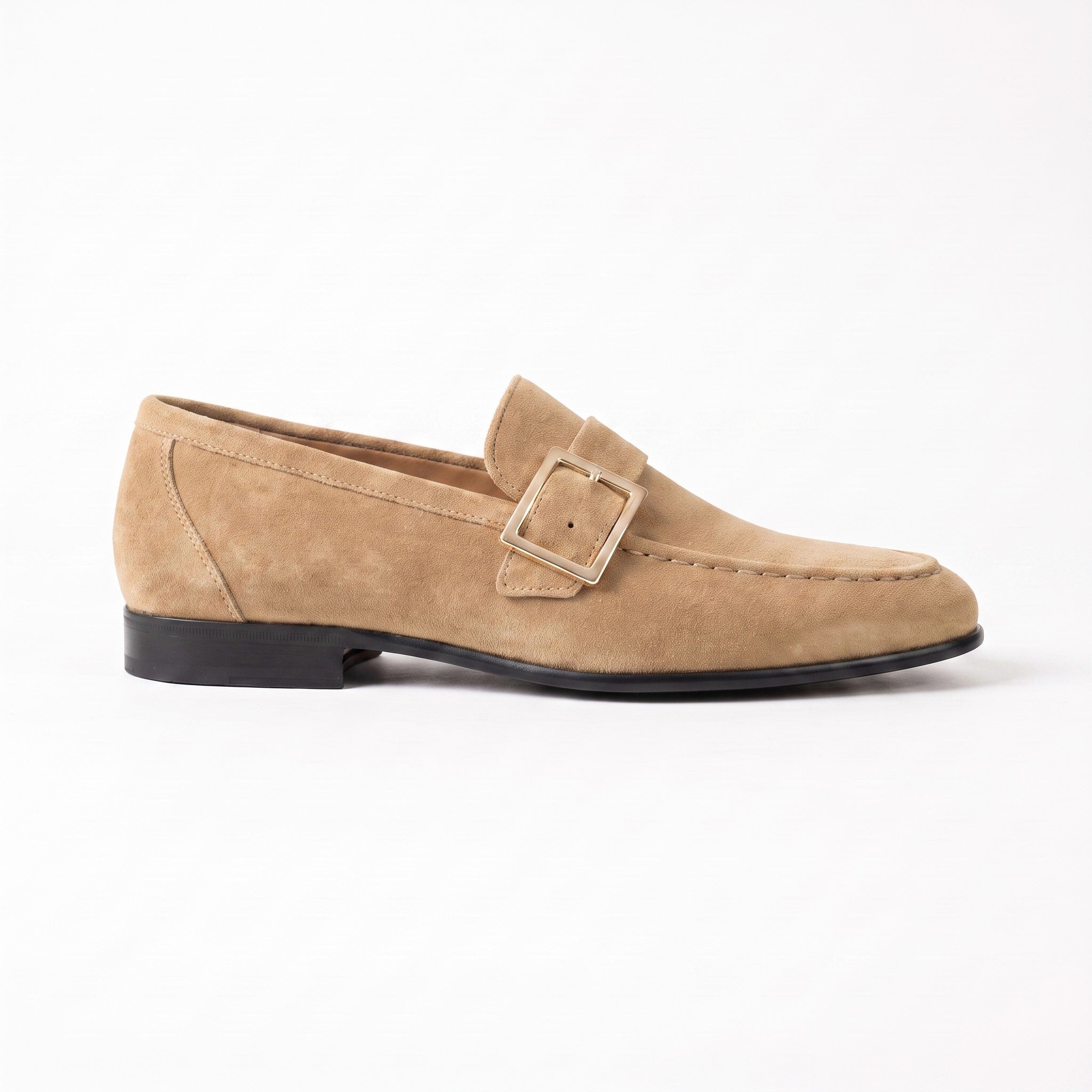Men's Tan Apron-Toe Suede Monk Strap Loafers — Tipton