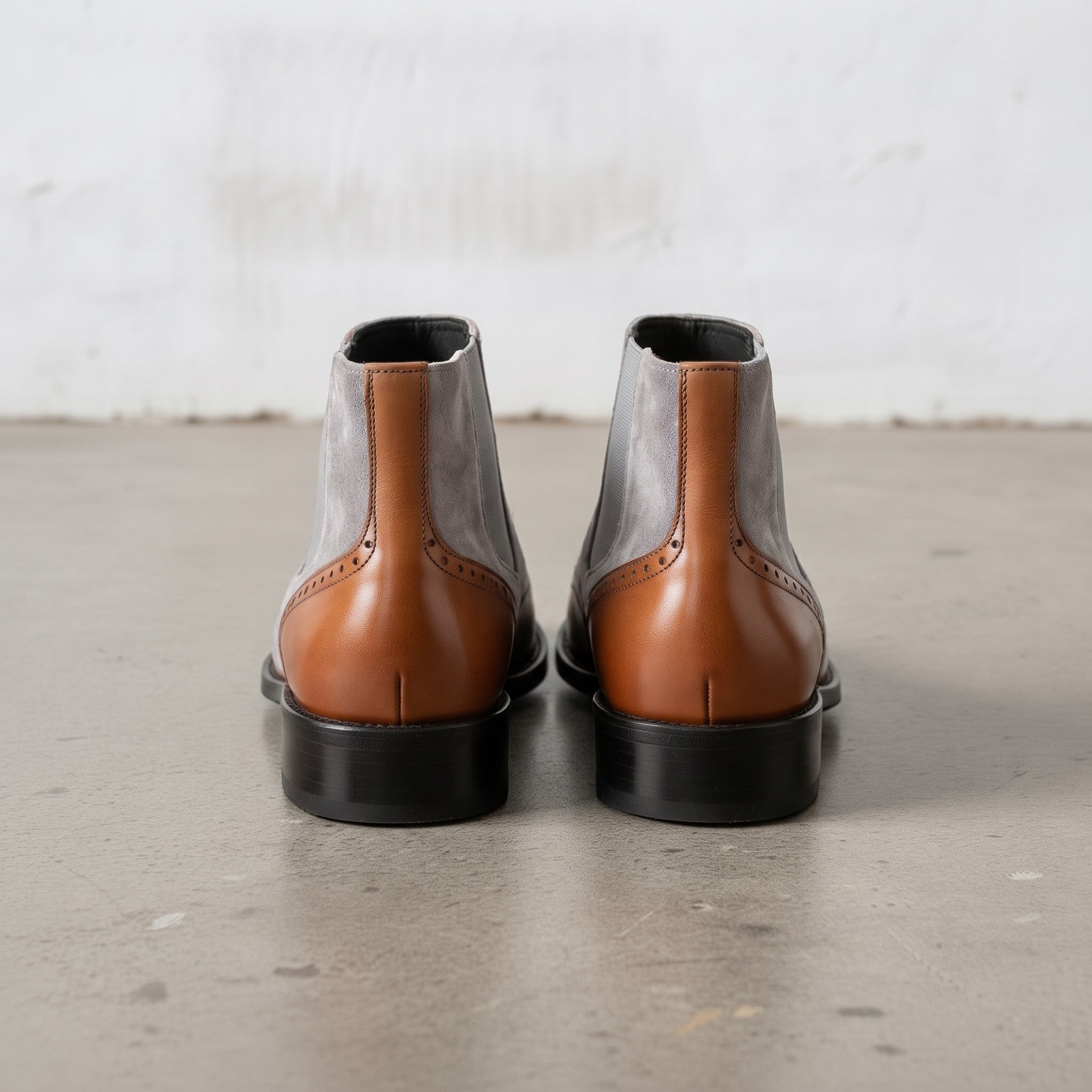 Men's Tan and Light Gray Wingtip Leather and Suede Chelsea Boots — Crowhurst