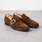 Men's Brown Apron-Toe Suede Monk Strap Loafers — Tipton — Tipton