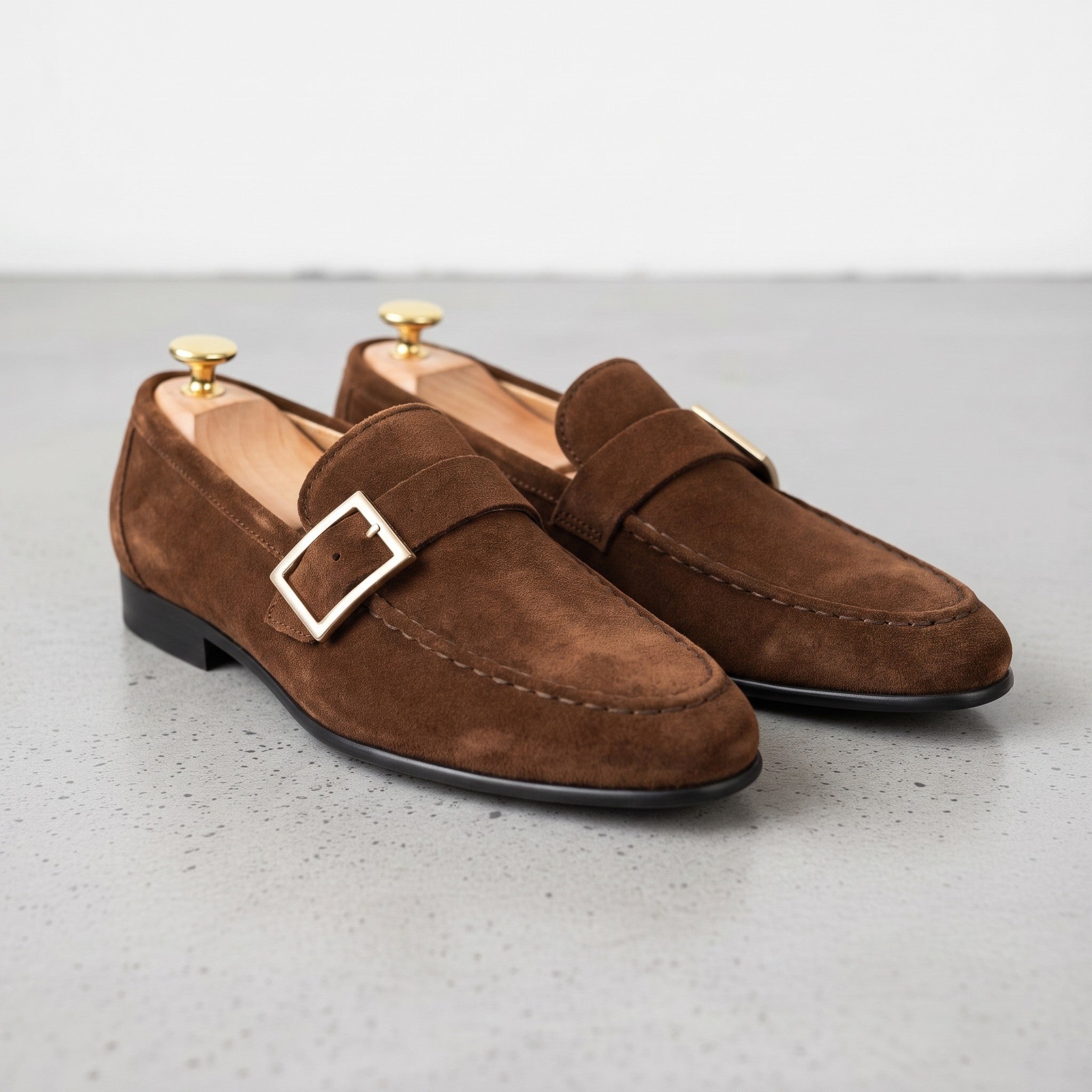 Men's Brown Apron-Toe Suede Monk Strap Loafers — Tipton — Tipton