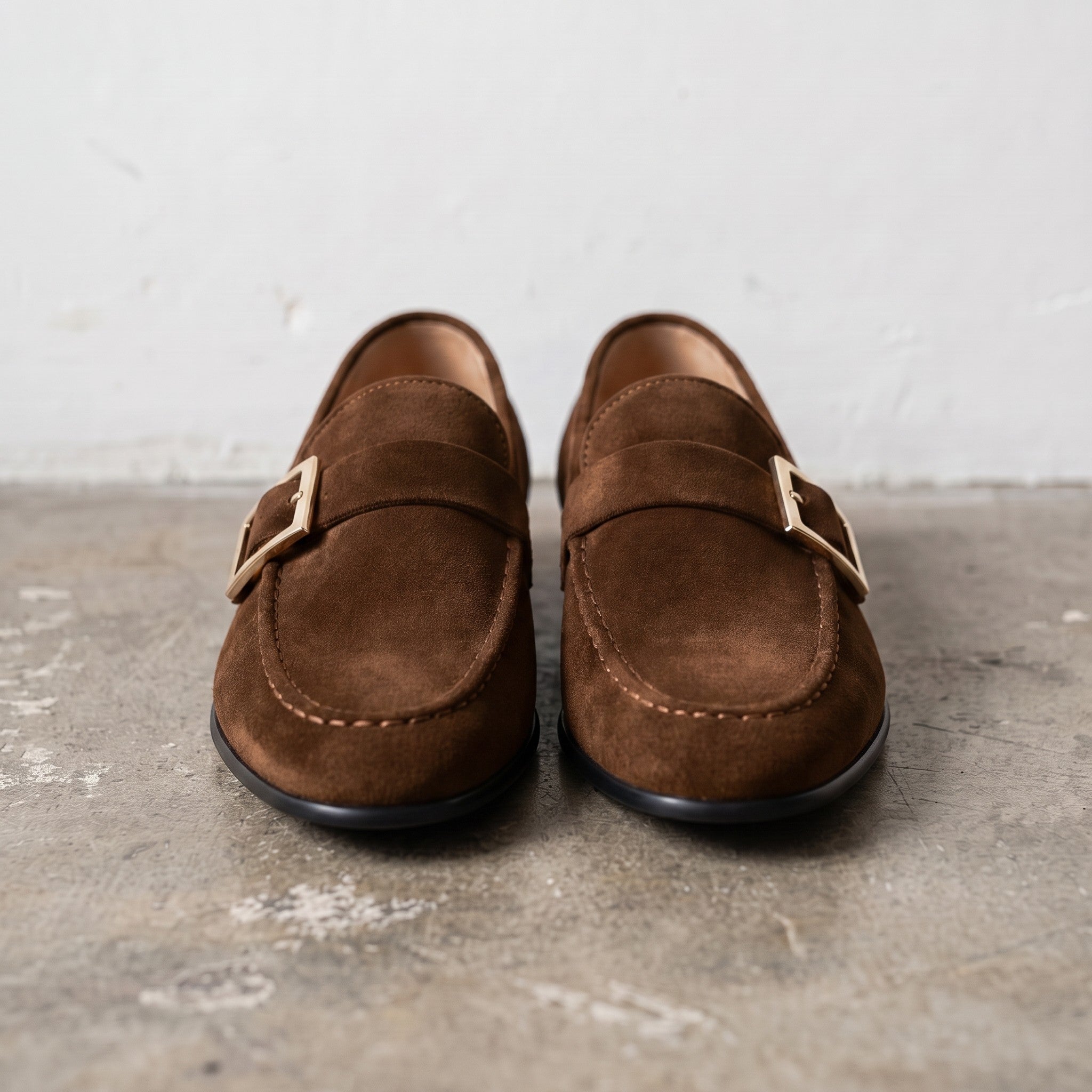 Men's Brown Apron-Toe Suede Monk Strap Loafers — Tipton — Tipton