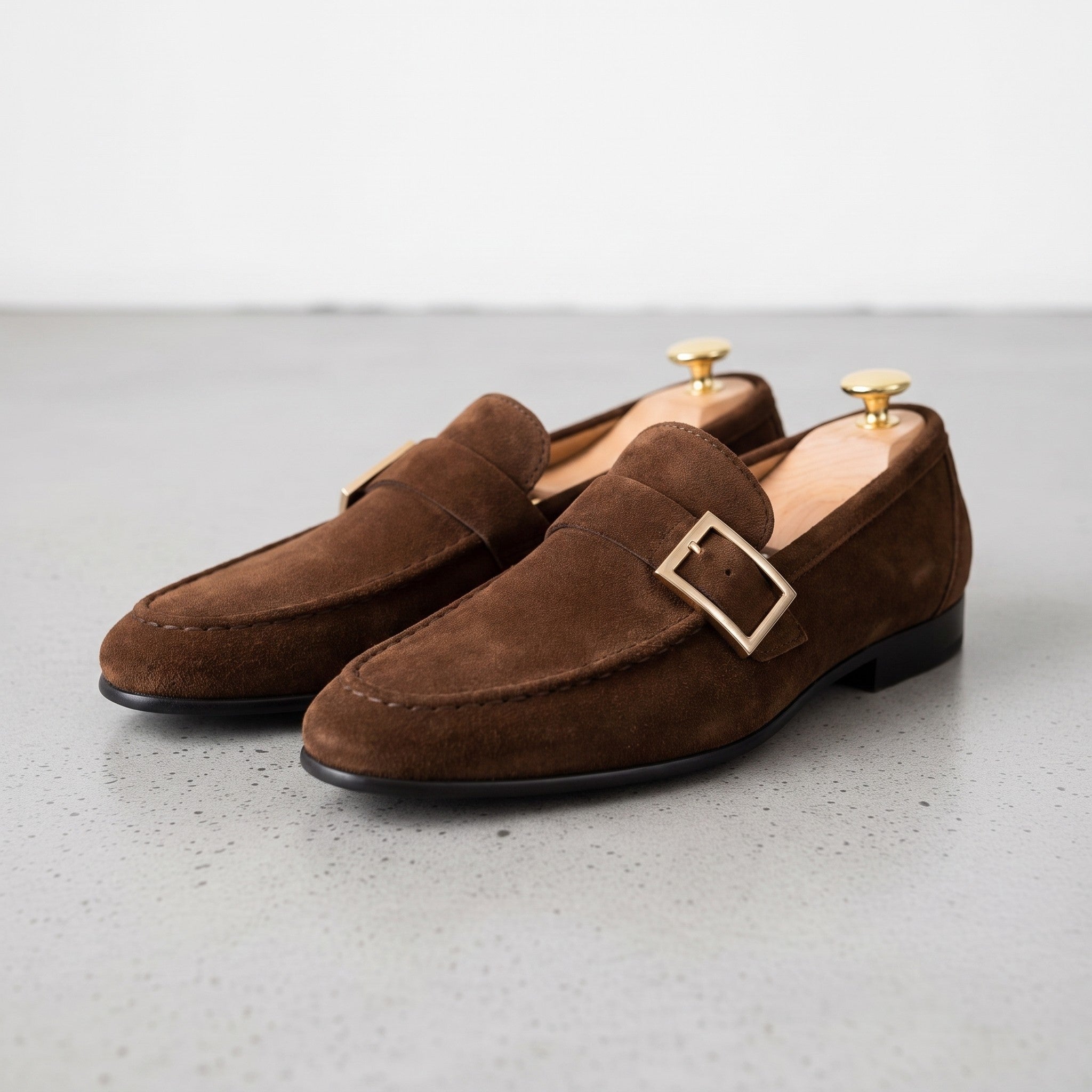 Men's Brown Apron-Toe Suede Monk Strap Loafers — Tipton — Tipton