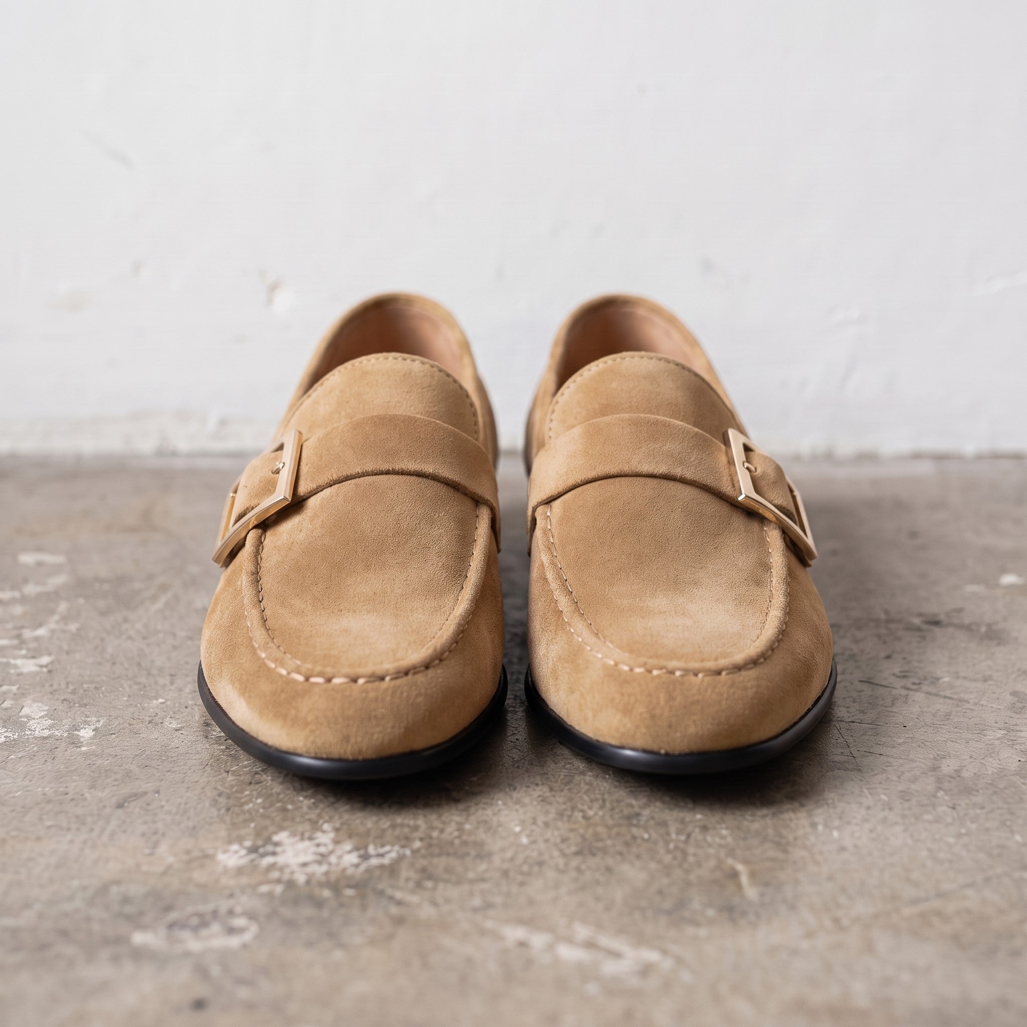 Men's Tan Apron-Toe Suede Monk Strap Loafers — Tipton