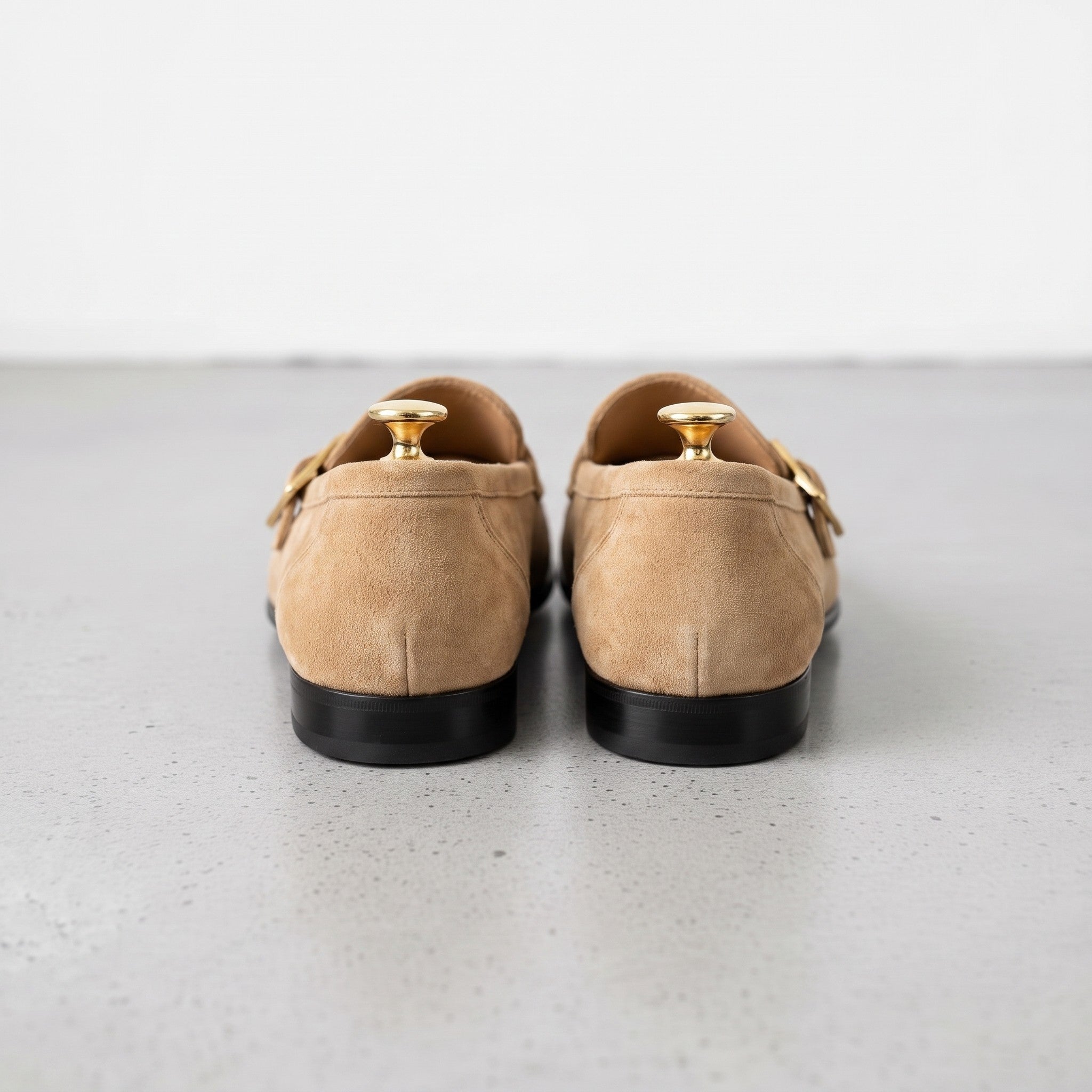 Men's Tan Apron-Toe Suede Monk Strap Loafers — Tipton