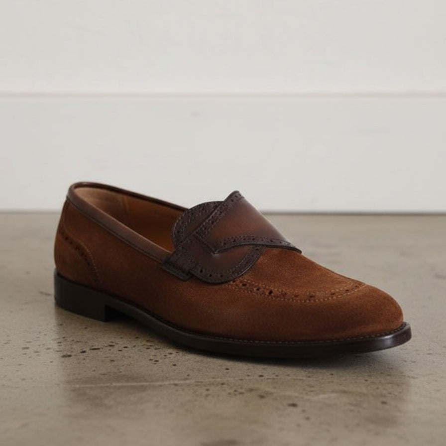 Men's Brown Apron-Toe Suede Loafers — Carron — Carron