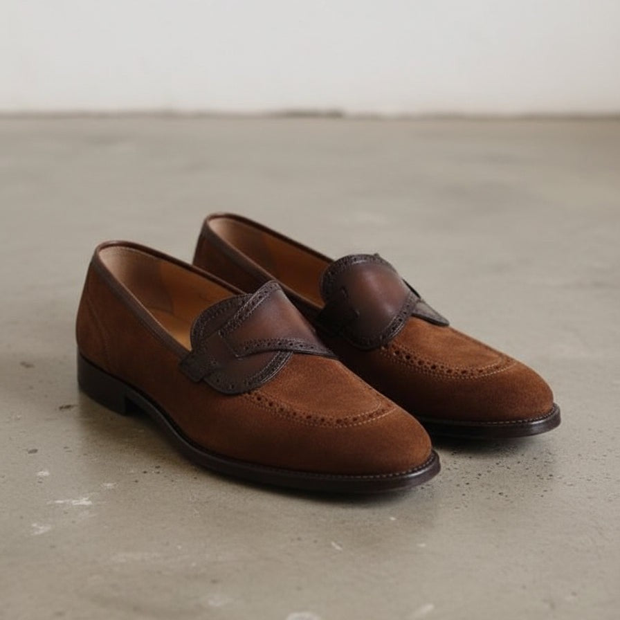 Men's Brown Apron-Toe Suede Loafers — Carron — Carron