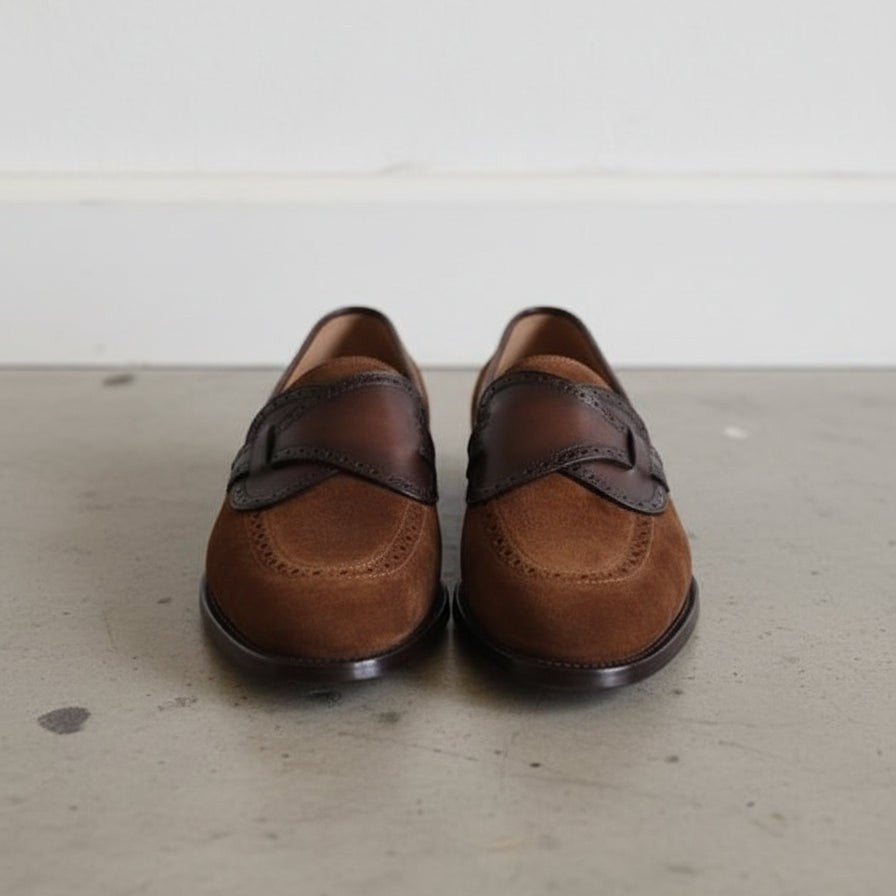 Men's Brown Apron-Toe Suede Loafers — Carron — Carron