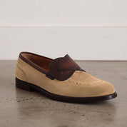 Men's Tan Suede Apron-Toe Loafers — Carron