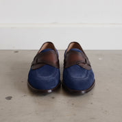 Men's Blue and Brown Apron-Toe Suede Loafers — Carron