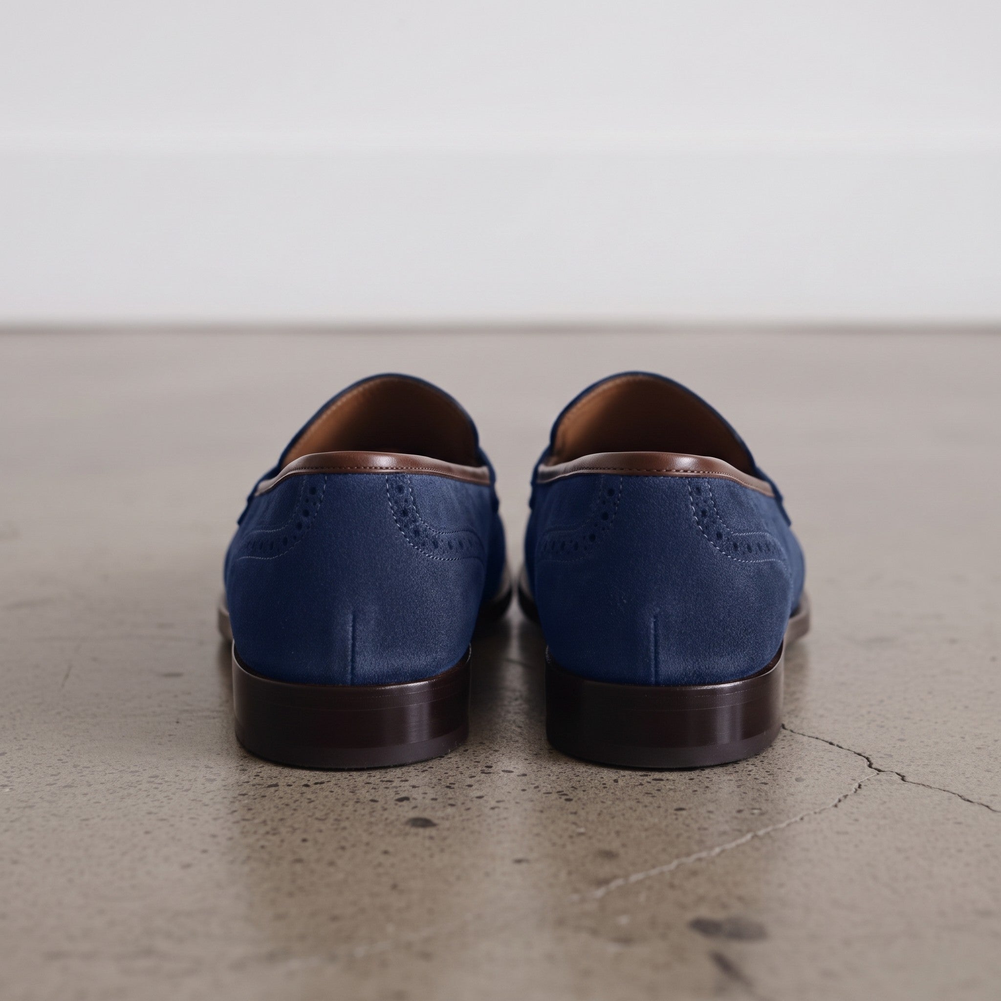 Men's Blue and Brown Apron-Toe Suede Loafers — Carron
