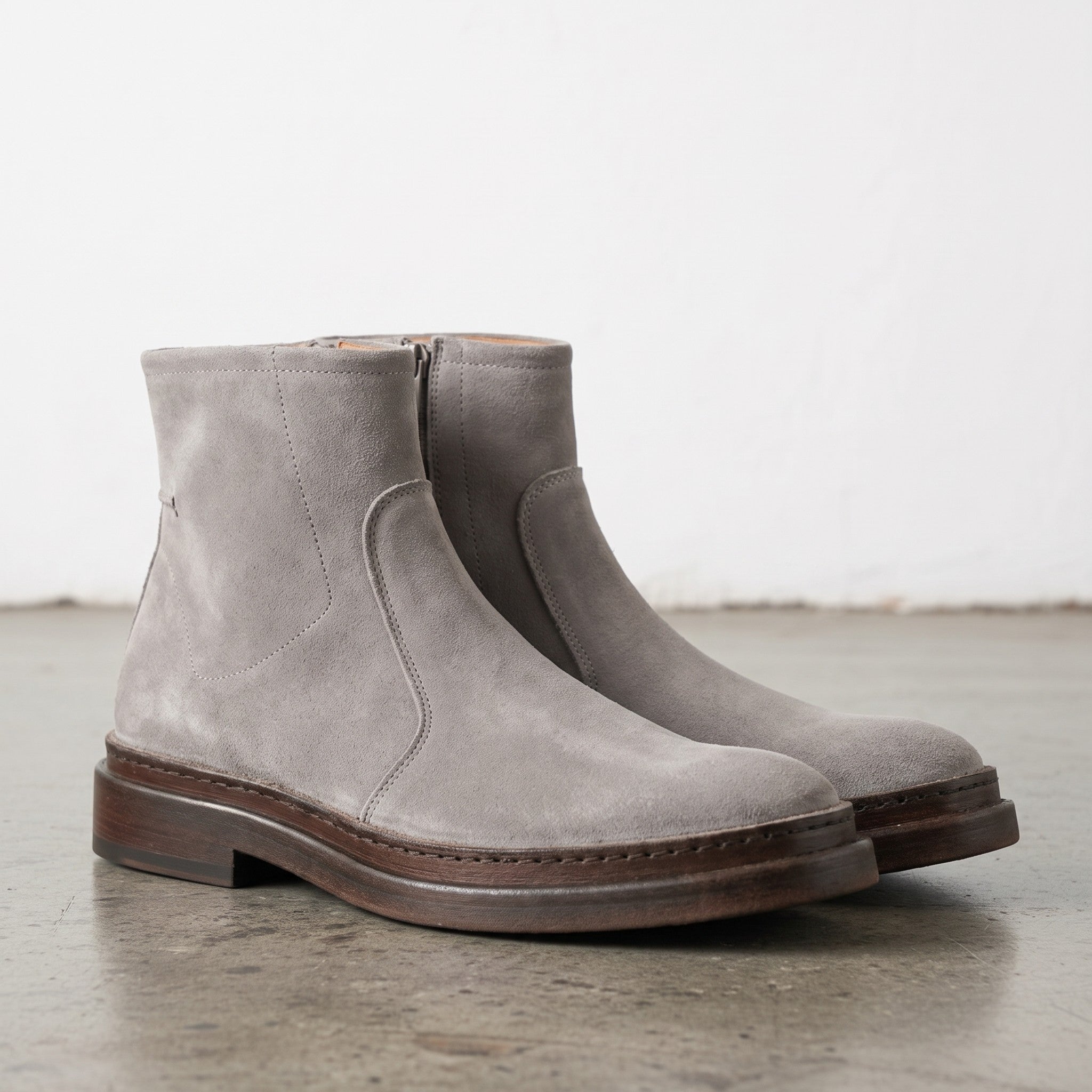 Men's Light Gray Plain-Toe Suede Ankle Boots — Gresham