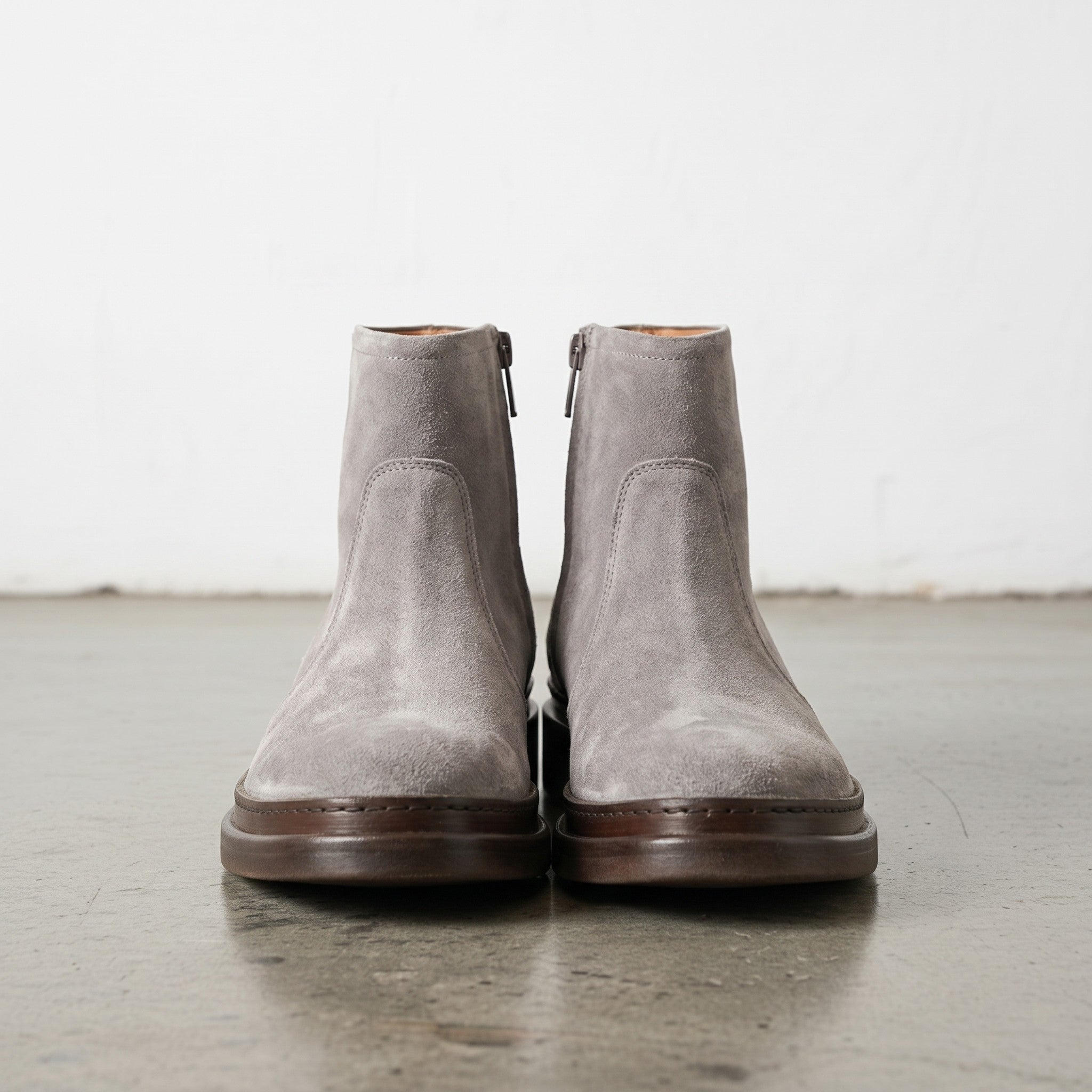Men's Light Gray Plain-Toe Suede Ankle Boots — Gresham