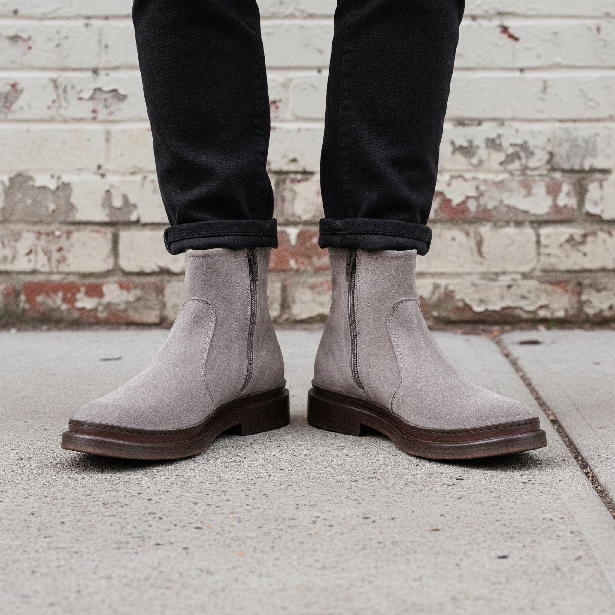 Men's Light Gray Plain-Toe Suede Ankle Boots — Gresham