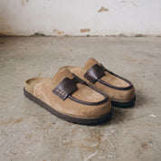 Tan Suede Apron-Toe Loafer Mules — Brentley
