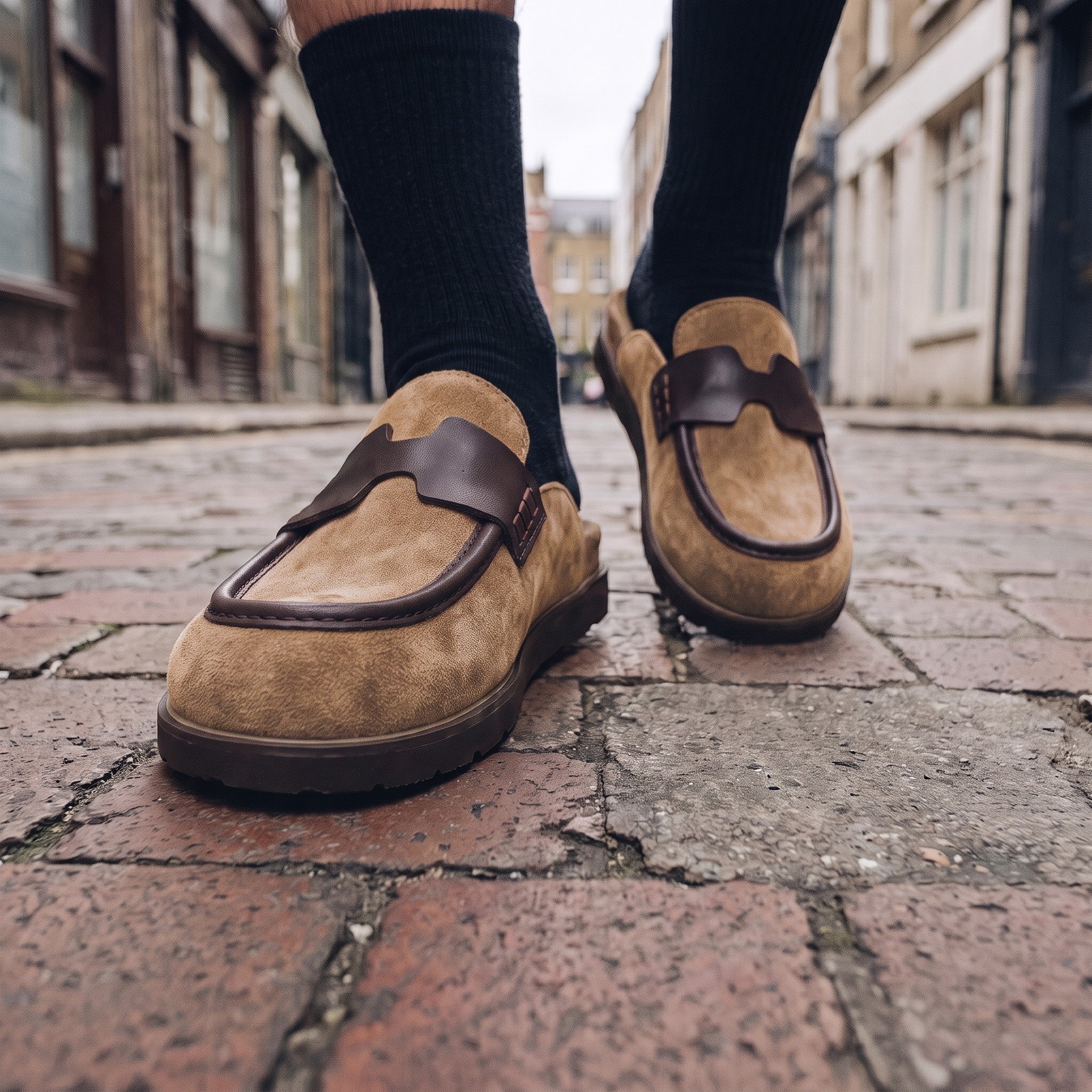 Tan Suede Apron-Toe Loafer Mules — Brentley