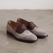 Men's Light Gray Plain-Toe Suede Loafers — Carron