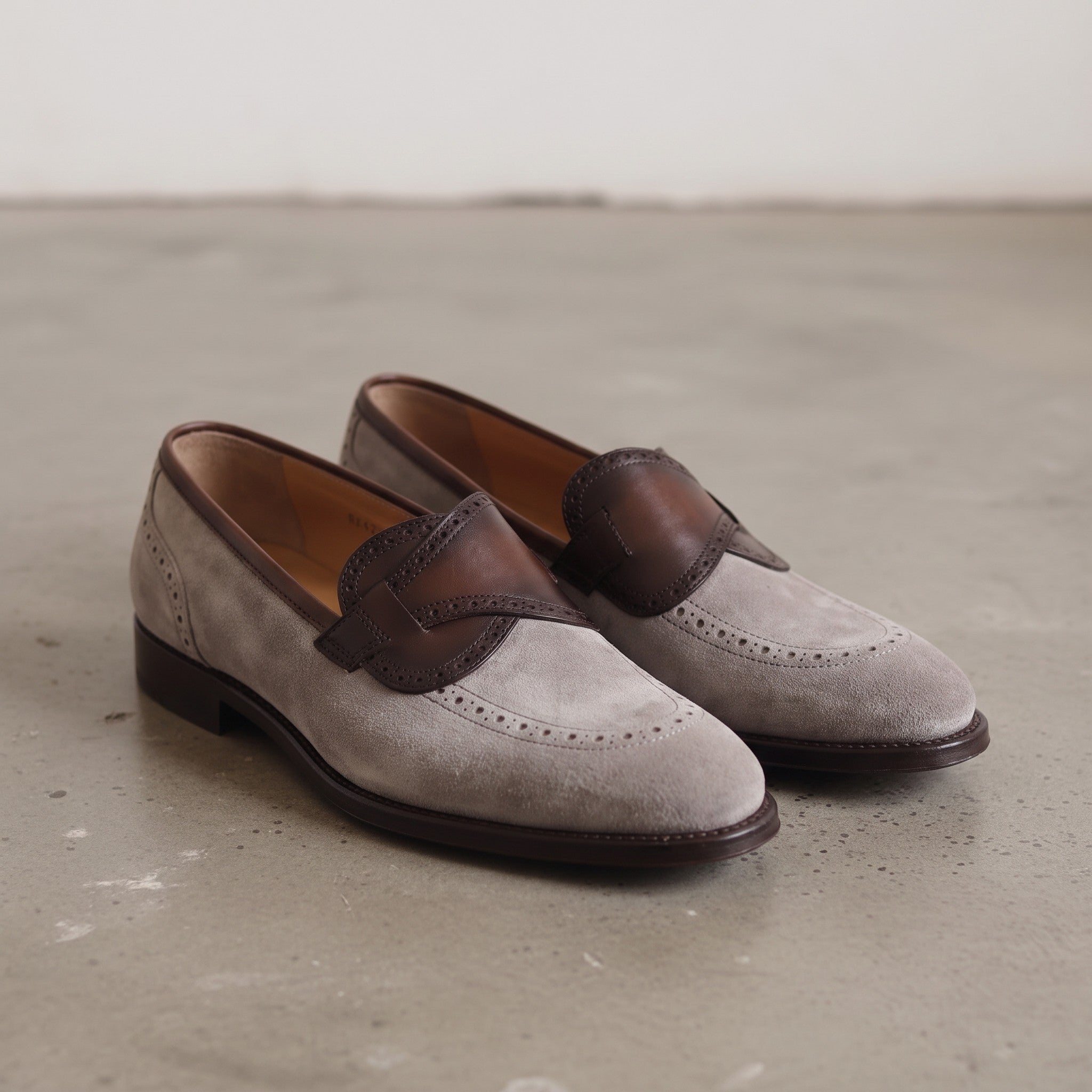 Men's Light Gray Plain-Toe Suede Loafers — Carron