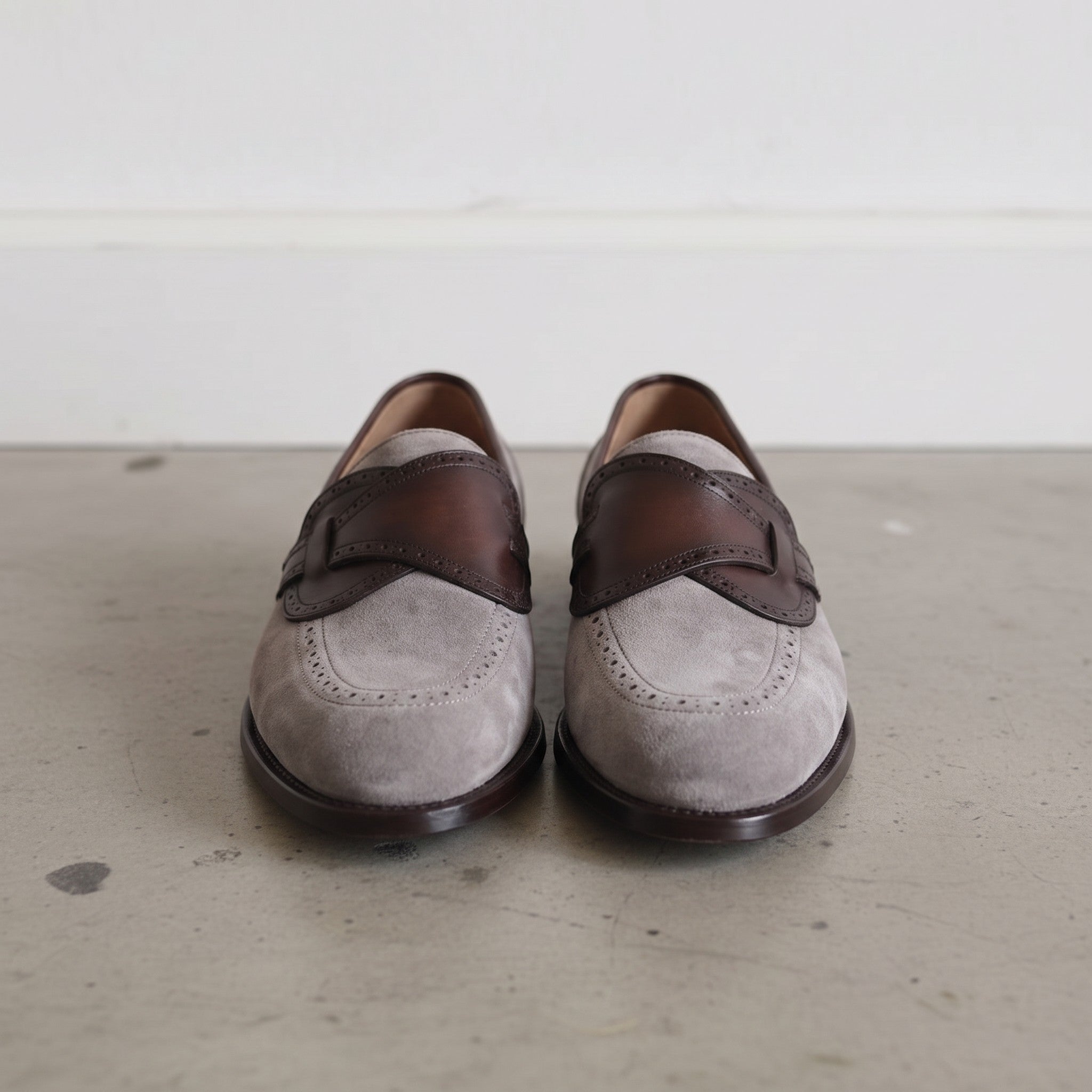 Men's Light Gray Plain-Toe Suede Loafers — Carron