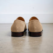 Men's Grey and Tan Crocodile-Embossed Suede Apron-Toe Penny Loafers — Crompton — Crompton