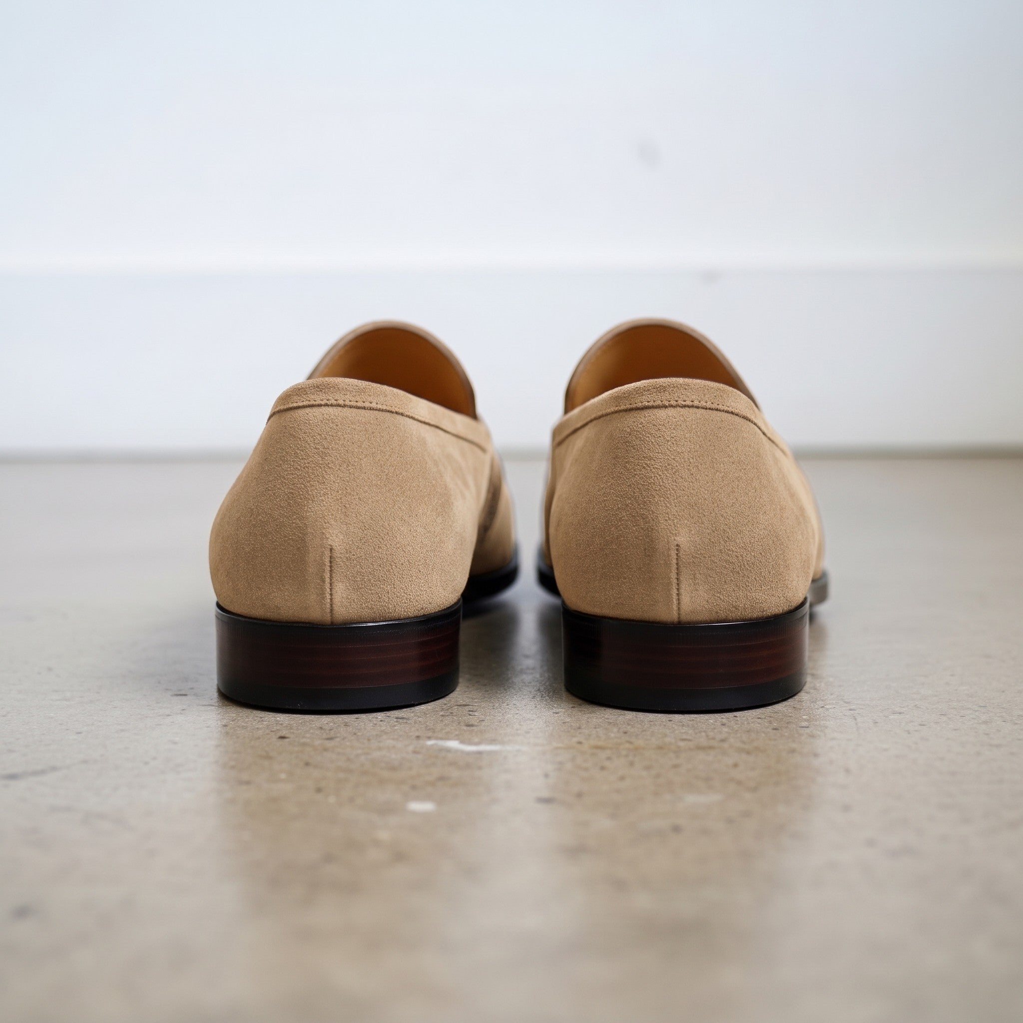 Men's Grey and Tan Crocodile-Embossed Suede Apron-Toe Penny Loafers — Crompton — Crompton